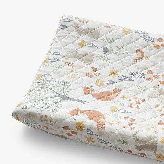 Forest Animals Classic Cool Organic Cotton Percale Quilted Changing Pad Cover - Ivory