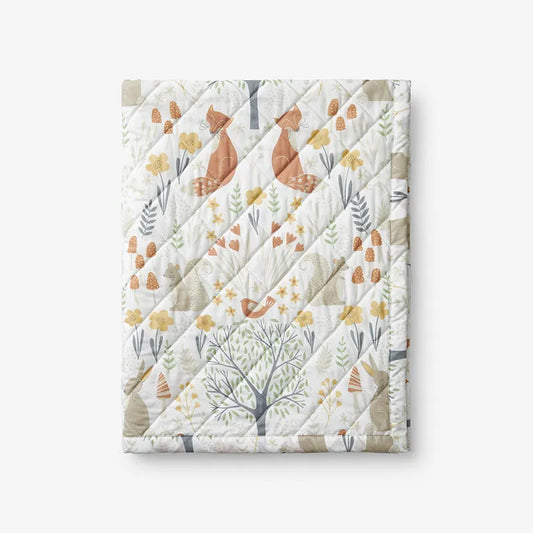 Forest Animals Classic Cool Organic Cotton Percale Quilted Reversible Sherpa Stroller Blanket - Ivory