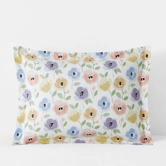 Pastel Poppies Classic Cool Organic Cotton Percale Sham - White Multi, Standard