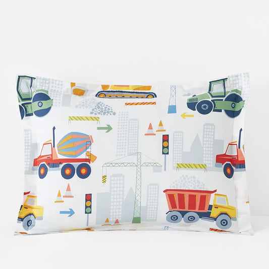 Construction Trucks Classic Cool Organic Cotton Percale Sham - White , Standard