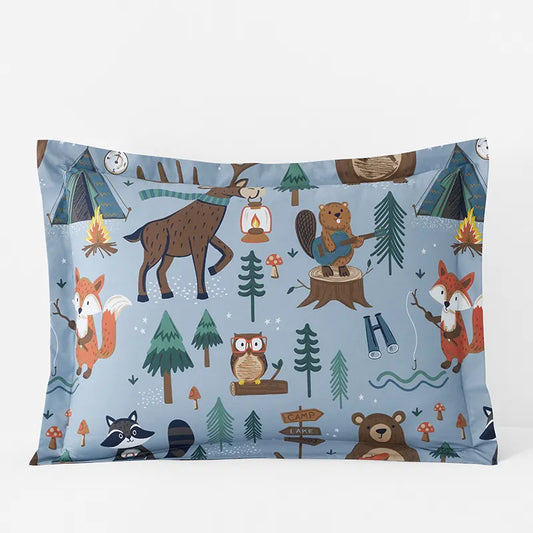 Animal Campers Classic Cool Organic Cotton Percale Sham - Blue Multi, Standard