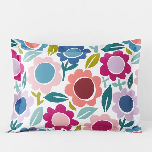 Joyful Flower Classic Cool Organic Cotton Percale Sham - White Multi, Standard