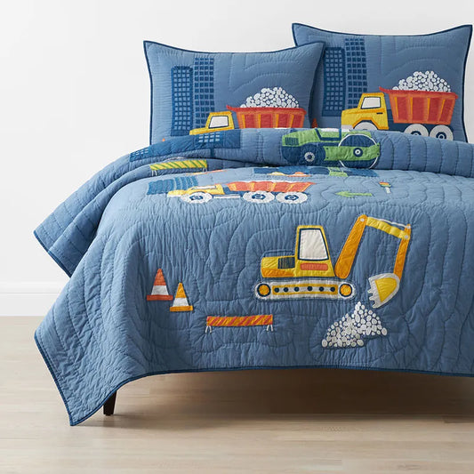 Construction Trucks Quilt - Blue, Twin