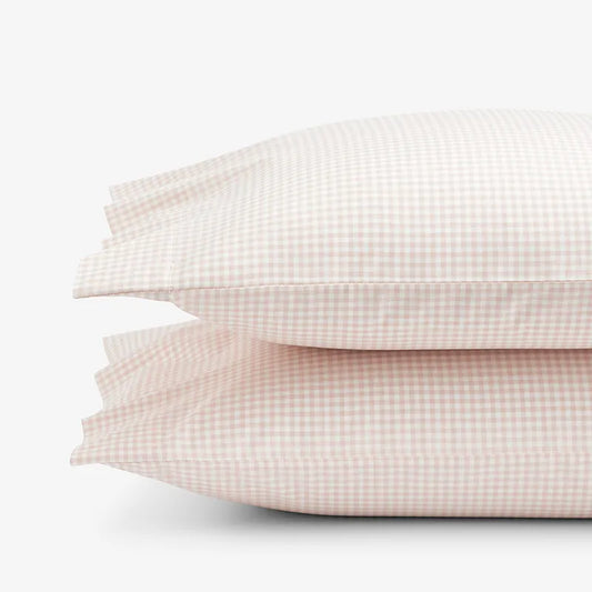 Ditsy Gingham Classic Cool Organic Cotton Percale Pillowcase Set - Pink, Standard