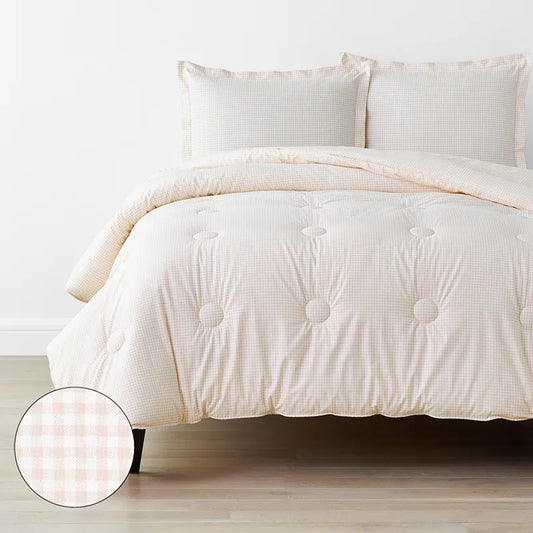 Ditsy Gingham Classic Cool Organic Cotton Percale Comforter Set - Pink, Full/Queen
