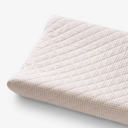 Ditsy Gingham Classic Cool Organic Cotton Percale Quilted Changing Pad Cover - Pink