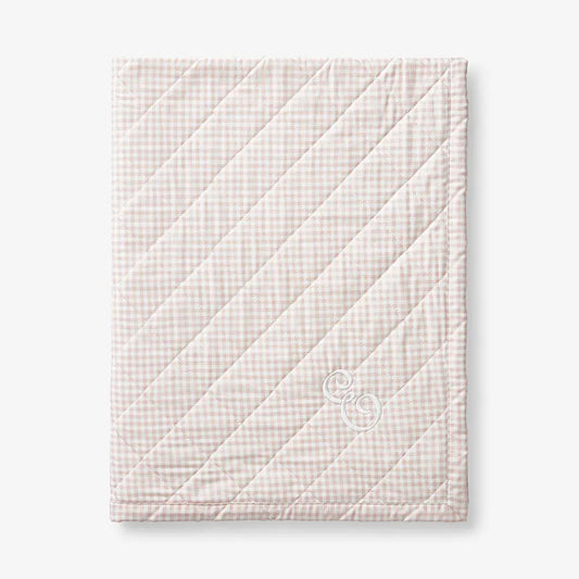 Ditsy Gingham Classic Cool Organic Cotton Percale Quilted Reversible Sherpa Stroller Blanket - Pink