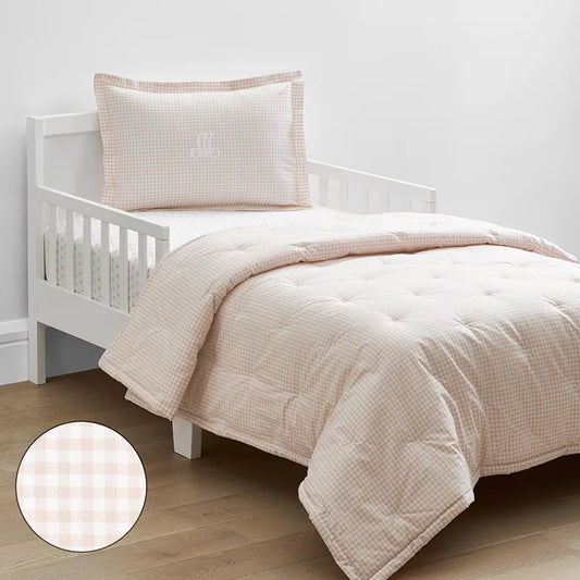 Ditsy Gingham Classic Cool Organic Cotton Percale Toddler Comforter Set - Pink