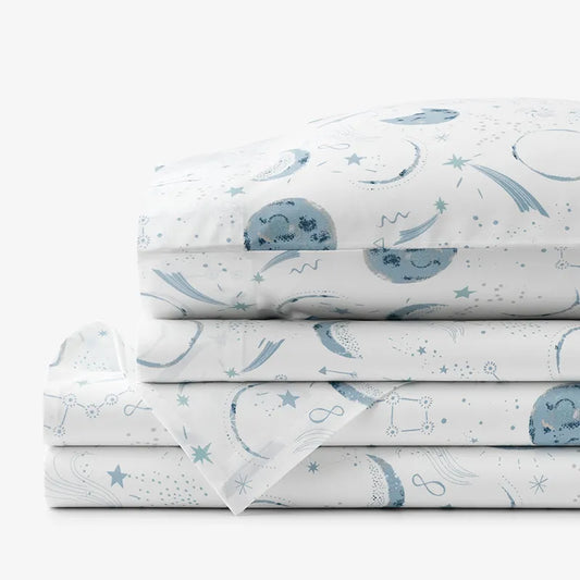 Night Sky Classic Cool Organic Cotton Percale Bed Sheet Set - Blue, Twin