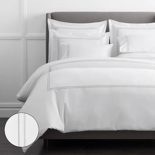 Dorset Stripe Luxe Smooth Egyptian Cotton Sateen Duvet Cover - Gray, Full/Queen