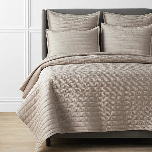 Premium Smooth Wrinkle-Free Sateen Quilted Coverlet - Light Birch, Full