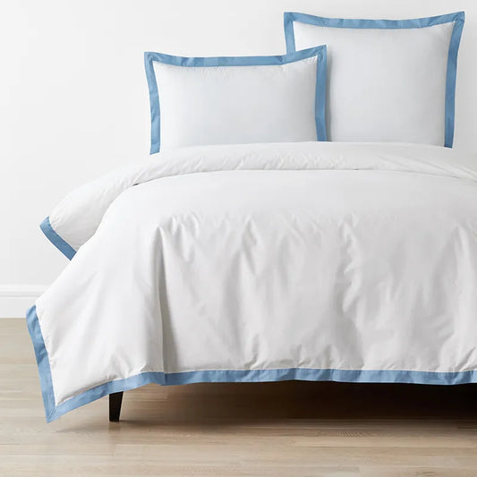 Solid Border Classic Cool Cotton Percale Duvet Cover - Porcelain Blue, Twin/Twin XL