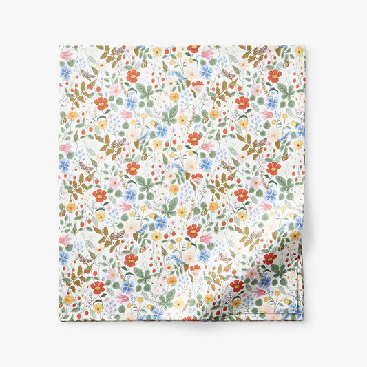 Strawberry Fields Classic Cool Cotton Percale Flat Bed Sheet - White Multi, Twin/Twin XL