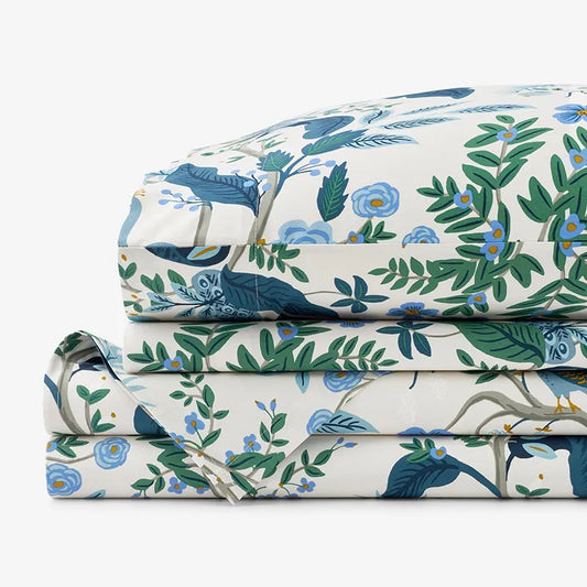 Peacock Classic Smooth Sateen Bed Sheet Set - Ivory Multi, Twin