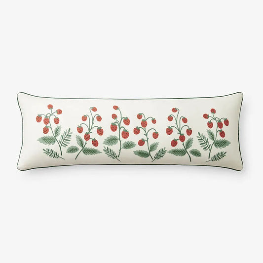 Strawberry Fields Embroidered Decorative Lumbar Pillow Cover - Cream Multi