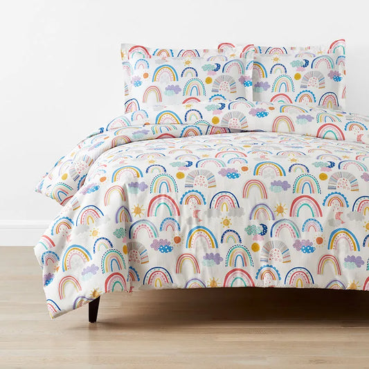 Magical Rainbows Classic Cool Organic Cotton Percale Duvet Cover Set - White Multi, Full