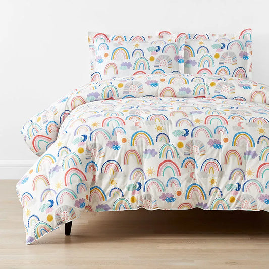 Magical Rainbows Classic Cool Organic Cotton Percale Comforter Set - White Multi, Full/Queen