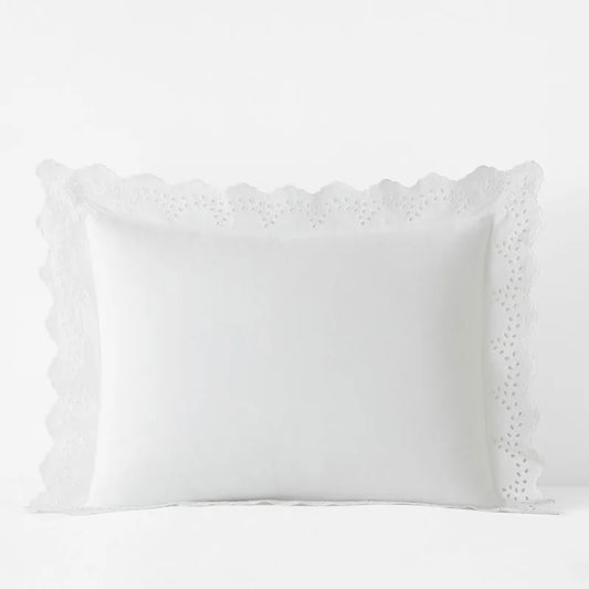 Eyelet Classic Cool Cotton Percale Solid Sham - White, Standard
