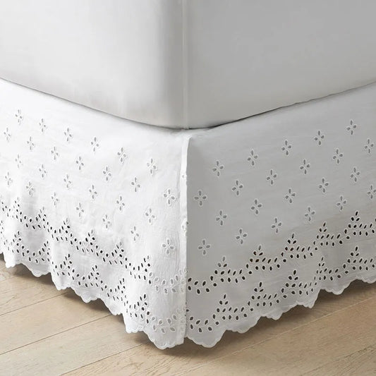Eyelet Classic Cool Cotton Percale Solid Bed Skirt - White, King