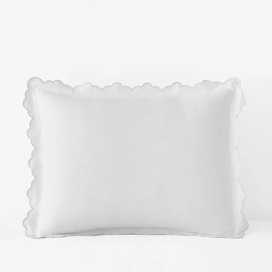 Embroidered Scallop Classic Smooth Sateen Solid Sham - Light Gray, Standard
