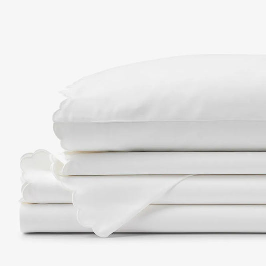 Embroidered Scallop Classic Smooth Sateen Solid Bed Sheet Set - White, Twin XL