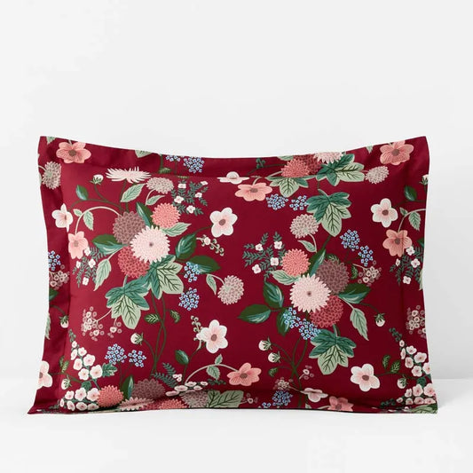 Dahlia Classic Cool Cotton Percale Sham - Dark Red, Standard