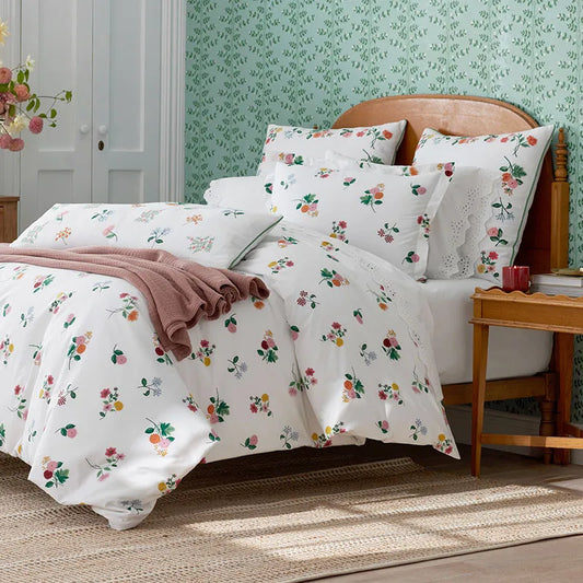 Ditsy Dahlia Classic Cool Cotton Percale Duvet Cover - White Multi, Full/Queen