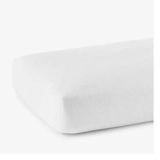 Premium Breathable Washed Linen Solid Fitted Bed Sheet - White, Twin