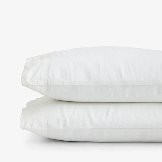 Premium Breathable Washed Linen Solid Pillowcase Set - White, Standard
