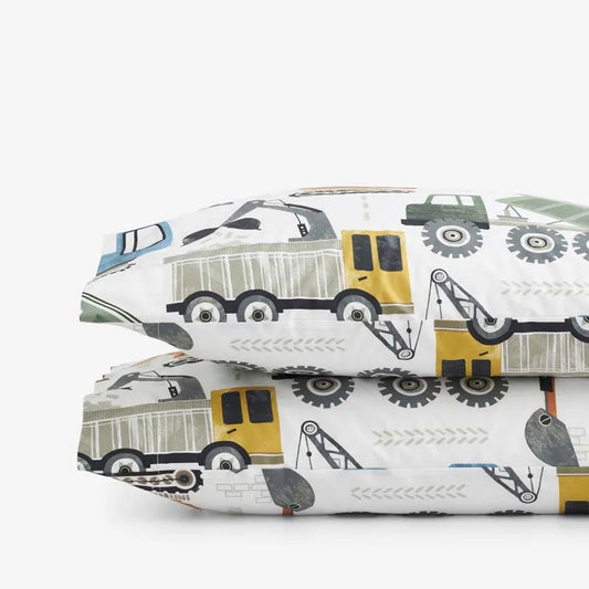 Construction Builders Classic Cool Organic Cotton Percale Pillowcase Set - White Multi, Standard