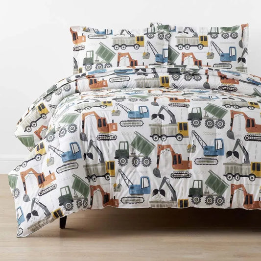 Construction Builders Classic Cool Organic Cotton Percale Comforter Set - White Multi, Twin/Twin XL