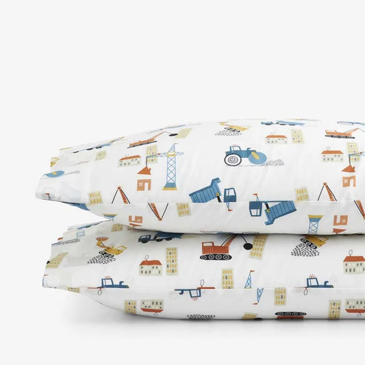 City Builders Classic Cool Organic Cotton Percale Pillowcase Set - White Multi, Standard