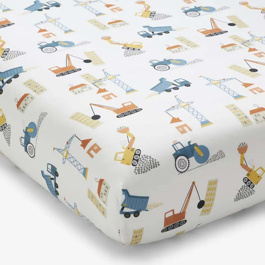 City Builders Classic Cool Organic Cotton Percale Fitted Crib Sheet - White Multi