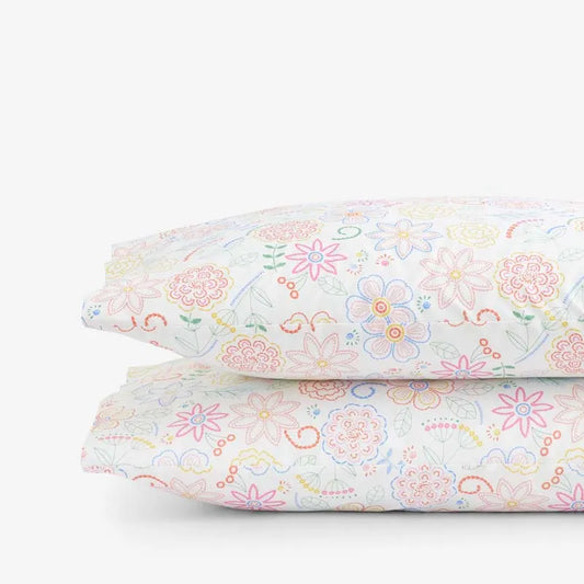 Floral Dream Classic Cool Organic Cotton Percale Pillowcase Set - White Multi, Standard