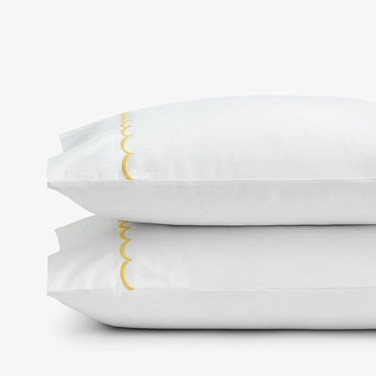 Embroidered Scallop Classic Cool Cotton Percale Pillowcase Set - Yellow, Standard