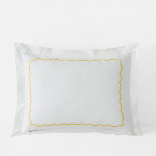 Embroidered Scallop Classic Cool Cotton Percale Sham - Yellow, Standard