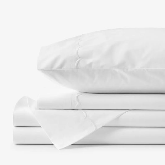 Embroidered Scallop Classic Cool Cotton Percale Bed Sheet Set - White, Twin