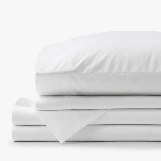 Solid Garment Washed Cotton Percale Bed Sheet Set - White, Twin XL