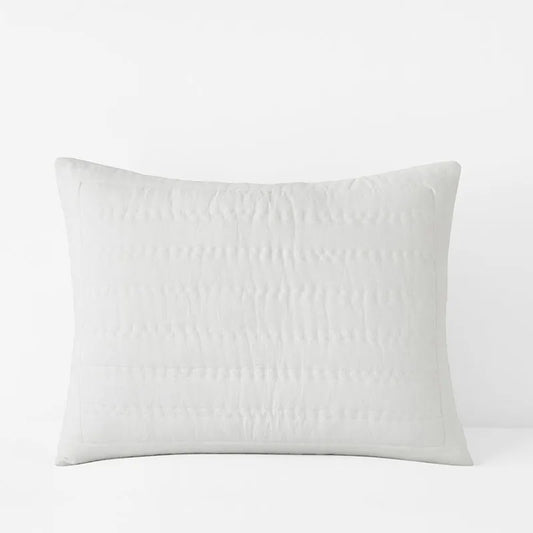 Premium Breathable Washed Linen Solid Quilted Sham - White, Standard