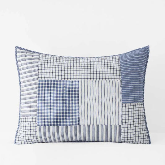 Stripe Block Yarn-Dyed Patchwork Quilted Sham - Blue, Standard