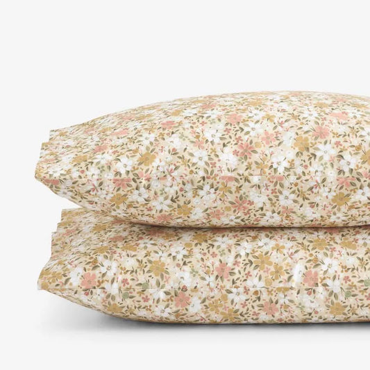 Joyful Floral Classic Smooth Sateen Pillowcase Set - Gold, Standard