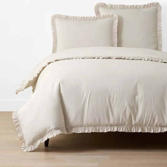 Solid Ruffle Garment Washed Cotton Percale Duvet Cover - Buff, Twin/Twin XL