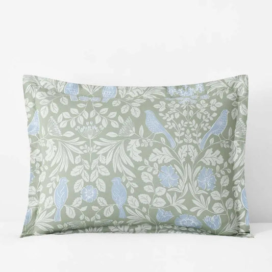 Tira Floral Classic Cool Cotton Percale Reversible Sham - Bird Green, King