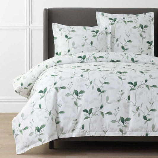 Botanic Meadow Premium Smooth Wrinkle-Free Sateen Duvet Cover - Evergreen, Full/Queen