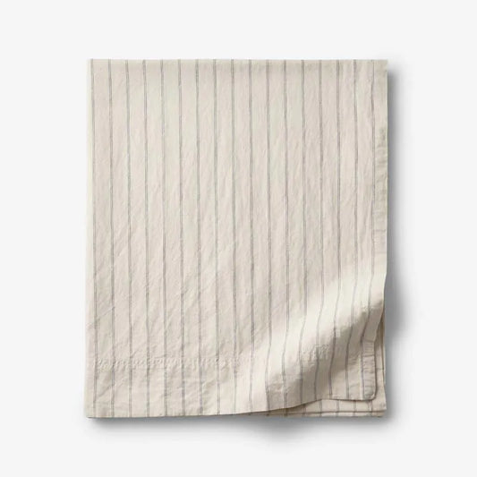Tailored Stripes and Plaids Premium Breathable Washed Linen Cotton Flat Bed Sheet - Stripe Deep Navy, Twin/Twin XL