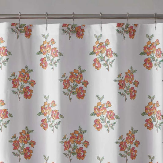 Blossoms and Stripes Classic Cool Cotton Percale Shower Curtain - Petal Charm