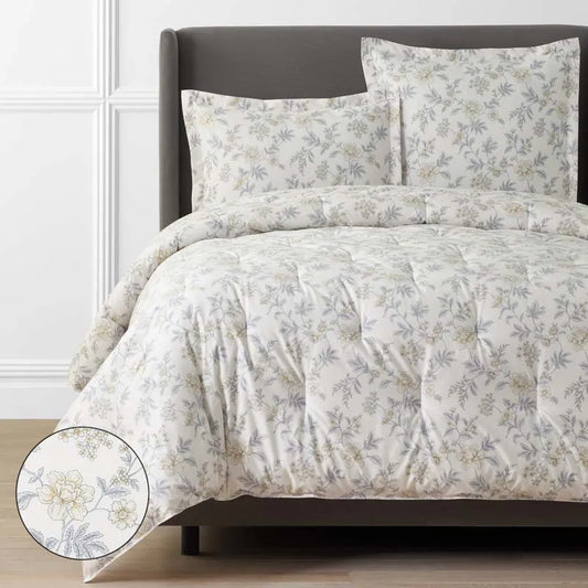 Whispering Garden Premium Smooth Wrinkle-Free Sateen Comforter - Gray Multi, Full/Queen