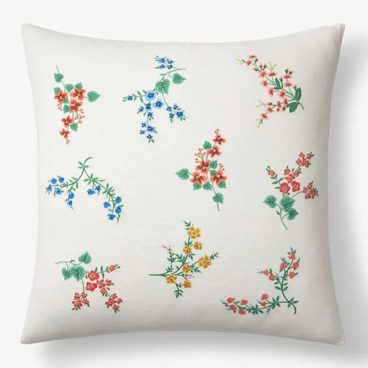 Amelia Embroidered Decorative Square Pillow Cover - Ivory