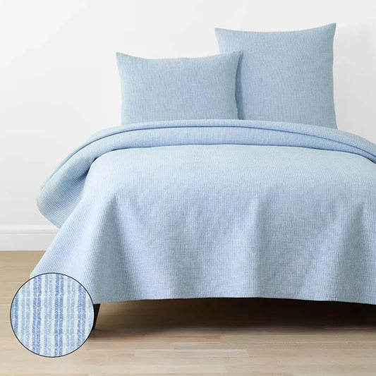 Yarn-Dyed Pencil Stripe Quilt - Blue, Full/Queen