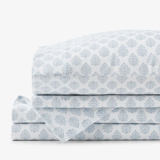 Butti Bouquet Classic Smooth Sateen Bed Sheet Set - Dusty Blue, Twin